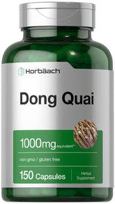 Horbaach Dong Quai capsules bottle highlights 1000mg strength for daily use.