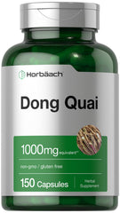 Horbaach Dong Quai capsules bottle highlights 1000mg strength for daily use.