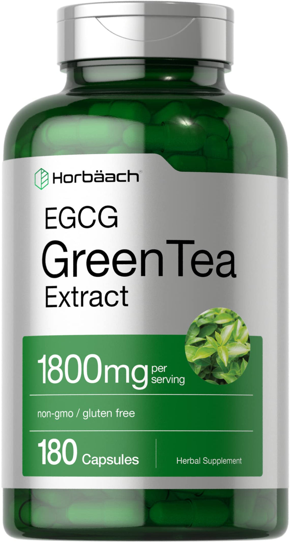 Horbäach EGCG Green Tea Extract bottle highlighting potent antioxidant support for daily wellness.