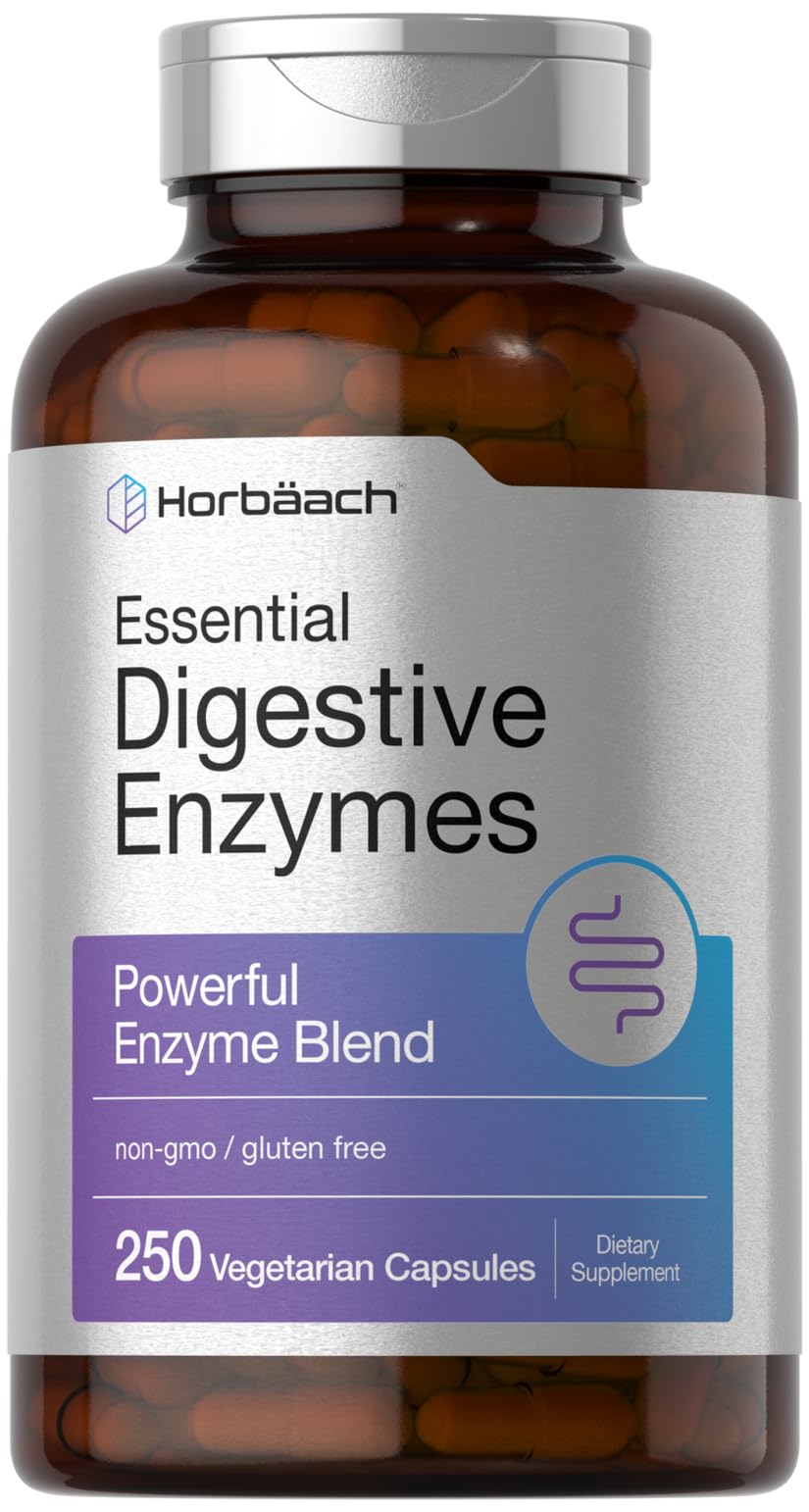 Horbäach Essential Digestive Enzymes bottle front with clear label for trusted daily use