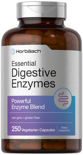 Horbäach Essential Digestive Enzymes bottle front with clear label for trusted daily use