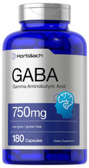 Horbaach GABA 750mg bottle pour shows easy daily use for relaxed evenings.