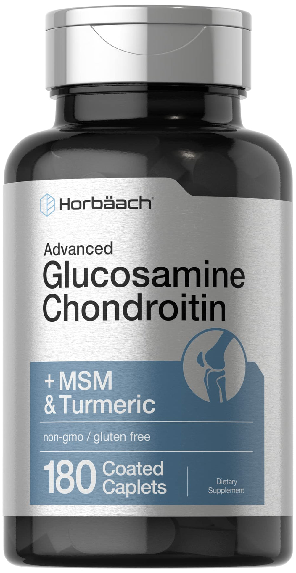 Horbäach Glucosamine Chondroitin MSM Turmeric bottle; comprehensive daily blend for support