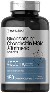 Horbäach glucosamine chondroitin MSM turmeric caplets bottle front for daily joint support