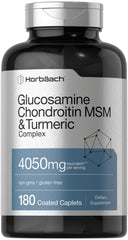 Horbäach glucosamine chondroitin MSM turmeric caplets bottle front for daily joint support