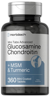 Horbäach glucosamine chondroitin msm turmeric tablets closeup for daily joint support.