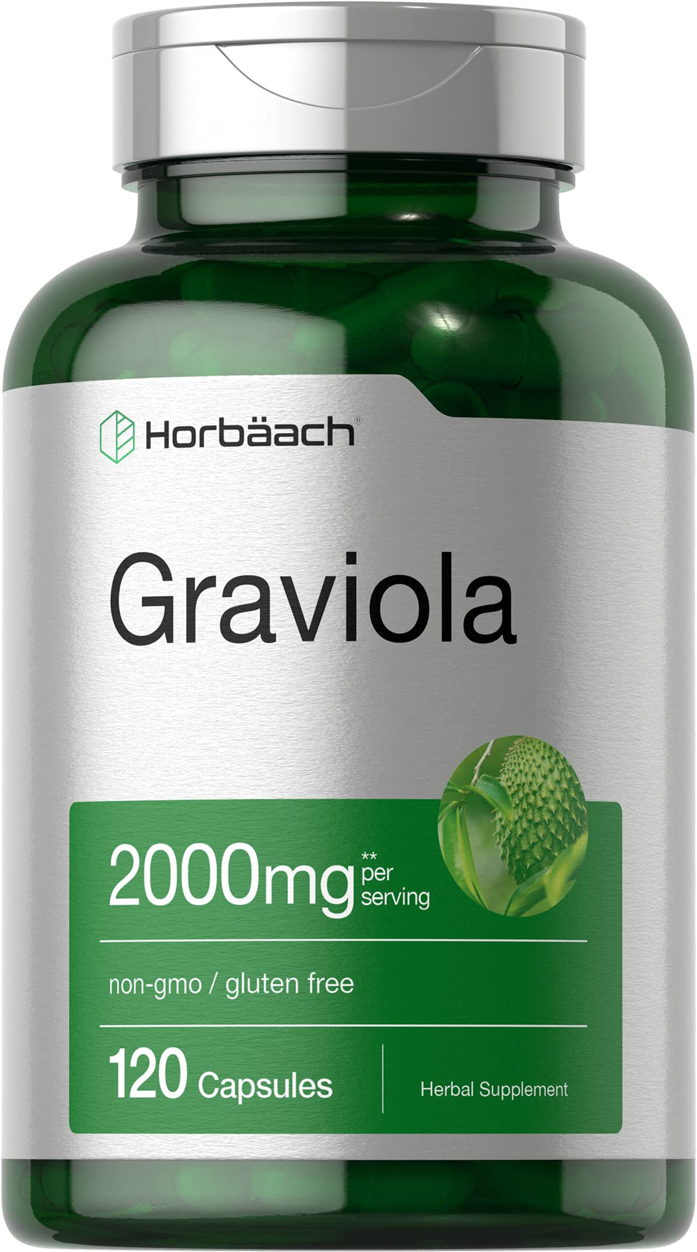 Horbäach Graviola capsules bottle front for easy daily use.