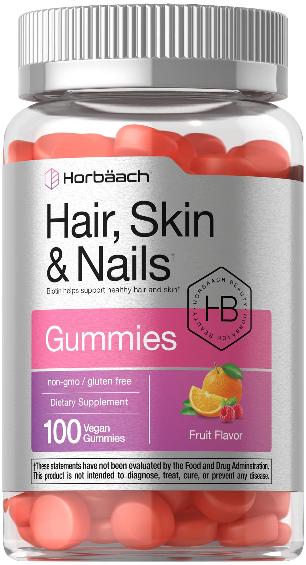 Horbäach Hair Skin Nails Gummies bottle front view for daily beauty support