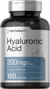 Horbäach Hyaluronic Acid supplement bottle with 200 mg capsules for daily wellness.