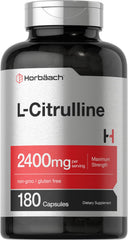 Horbaach L-Citrulline bottle front view highlighting 2400 mg per serving for workouts