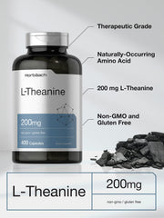 Horbäach L-Theanine label packaging highlights non-GMO and gluten-free formula