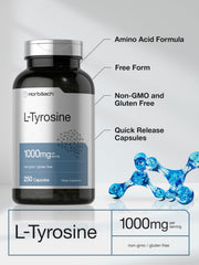 Serving scoop beside Horbäach L-Tyrosine capsules for easy daily dosing.