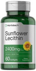 Horbaach Lecitina de Girasol cápsulas blandas, fuente de fosfolípidos naturales para la salud diaria.