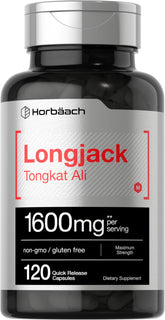 Horbaach Longjack Tongkat Ali bottle for daily vitality support.