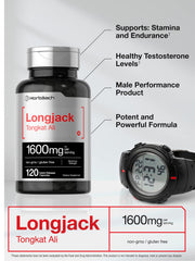 Horbaach Tongkat Ali label highlighting gluten-free non-GMO formula.