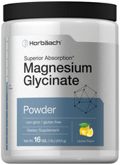 Horbäach Magnesium Glycinate Powder bottle with lemon flavor for easy daily use.
