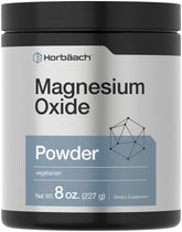 Horbaach Magnesium Oxide Powder bottle shows 8 oz packaging for easy daily use
