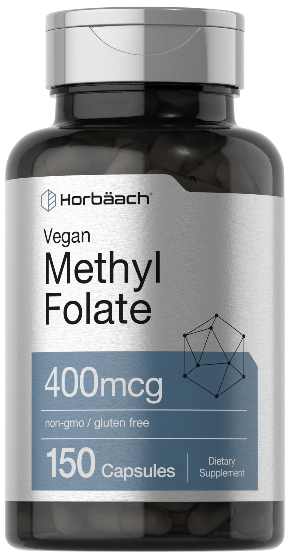 Horbäach Methyl Folate 400 mcg bottle with capsules for daily wellness