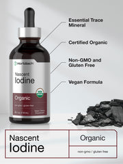Horbaach Nascent Iodine Drops packaging, 4-ounce bottle for steady use.