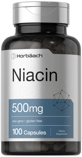 Horbäach Niacin 500mg bottle for daily nutrition support.