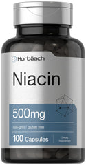 Horbäach Niacin 500mg bottle for daily nutrition support.