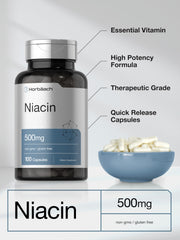Horbäach Niacin 500mg packaging front featuring clean branding.