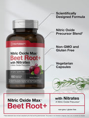 Horbäach Nitric Oxide Beet Root capsules glass bottle on white surface for everyday routine