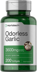 Horbäach Odorless Garlic Softgels bottle front shows easy, odor-free daily use.