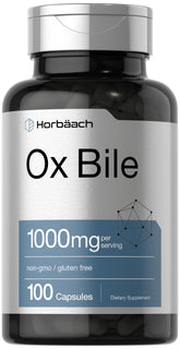 Horbäach Ox Bile 1000mg bottle displayed for daily digestion support.