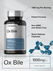 Product packaging featuring gluten-free and non-GMO claims for Horbäach Ox Bile.