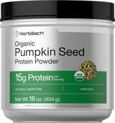 Horbaach pumpkin seed protein powder jar offers organic plant-based protein for daily smoothies