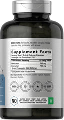 Capsules close-up label on Horbaach Quercetin with Bromelain highlighting ingredients.