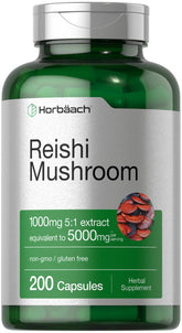 Horbäach Reishi mushroom capsules bottle front for easy daily wellness