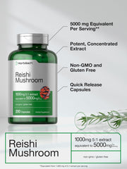 Horbäach Reishi capsule bottle label displays 1,000 mg 5:1 extract