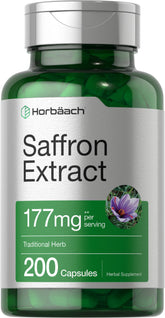 Horbäach Saffron Extract bottle for convenient daily use and potency.