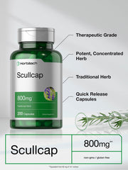 Horbäach Scullcap label closeup reveals gluten-free and non-GMO claims