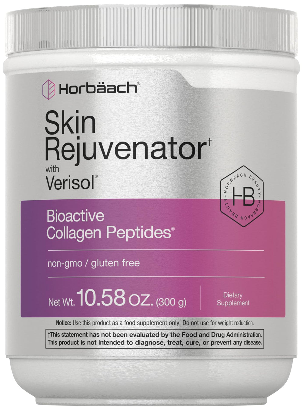 Horbaach Skin Rejuvenator Verisol powder bottle showing collagen support.
