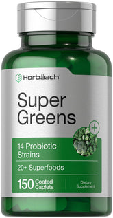 Horbäach Super Greens bottle caplets for convenient daily wellness.