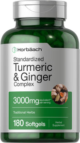 Horbäach turmeric ginger softgels bottle close-up for daily wellness