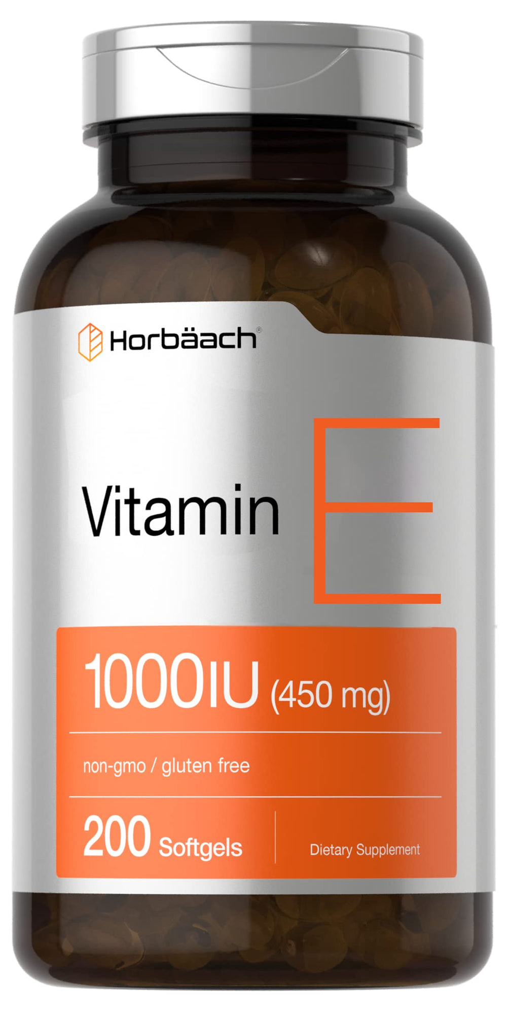 Horbäach Vitamin E 1000 IU softgels in bottle for daily antioxidant support