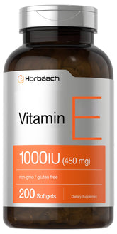 Horbäach Vitamin E 1000 IU softgels in bottle for daily antioxidant support