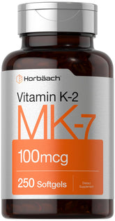 Horbäach Vitamin K2 MK7 100mcg softgels bottle for daily supplement use