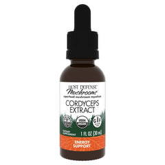 Host Defense Cordyceps Extract bottle front view highlighting immune and energy support.