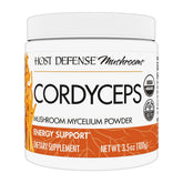 Host Defense Cordyceps Powder tin label showing the mushroom supplement for potential immune support