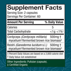 Host Defense CordyChi bottle label visible with emphasis on immune support and relaxation potential.