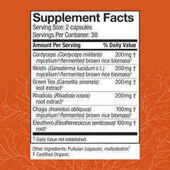 Close-up of Host Defense Energy Capsules label highlighting key ingredients