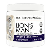 Host Defense Lion's Mane powder bottle illustrating daily brain support potential.