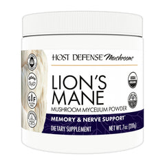 Host Defense Lion's Mane powder bottle illustrating daily brain support potential.