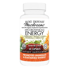 Host Defense MycoBotanicals Energy Capsules bottle on display for daily vitality
