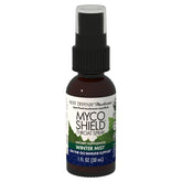 Host Defense MycoShield throat spray bottle label for portable immune support.